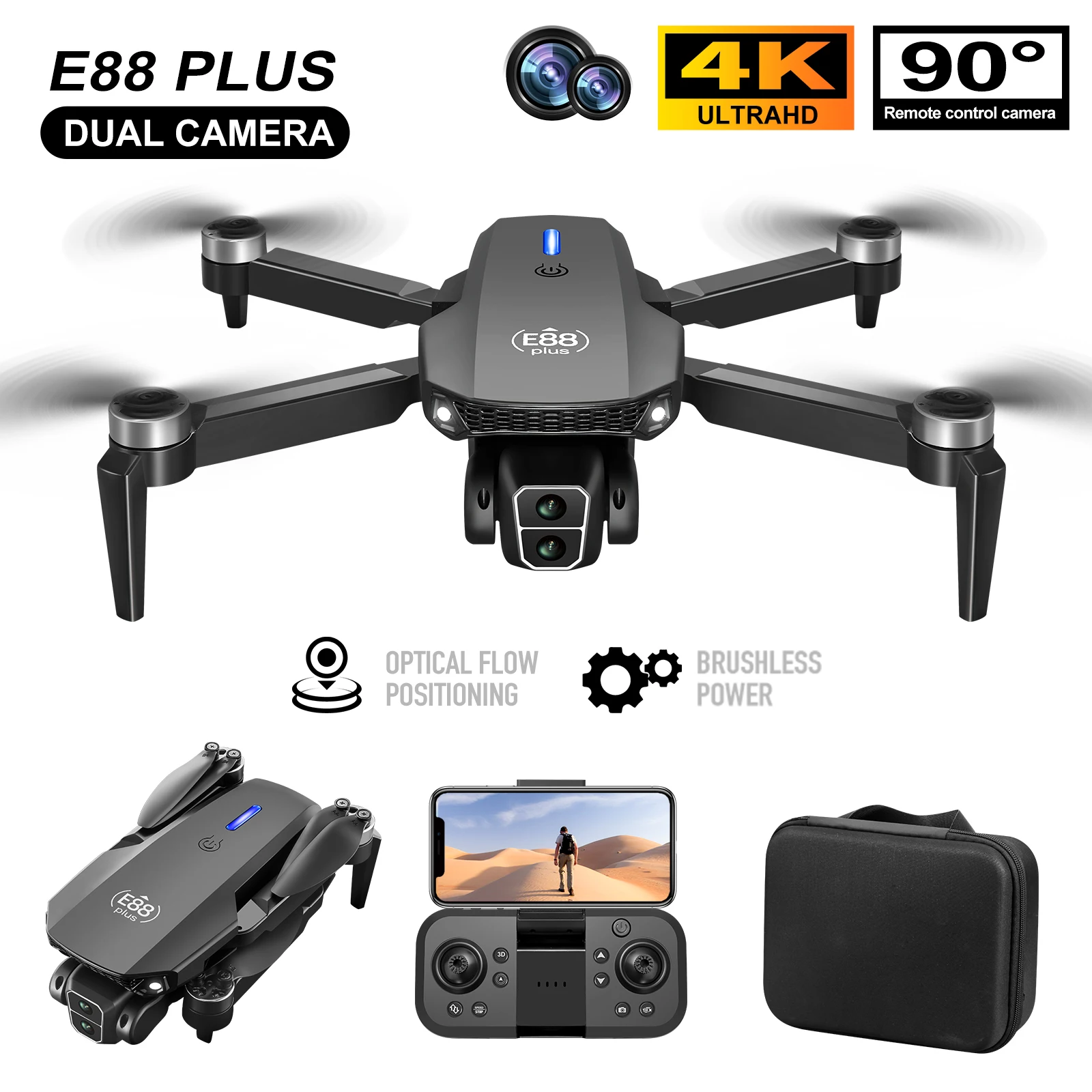 Nouveau drone quadrirotor E88  - Drone Gimbal Brushless avis et prix